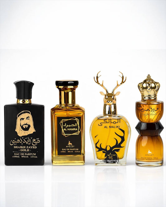 Set 4 Parfumuri Orientale Barbatesti - Oud al Khashab + Al Hamra + Maliki + Sheikh Zayed Gold