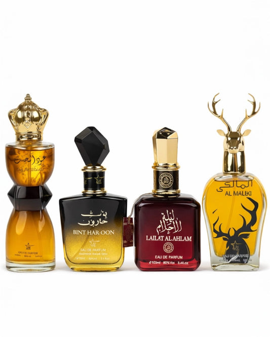 Set 4 Parfumuri Orientale ( 2xDama + 2xBarbat ) - Oud al Khashab + Bint Haroon + Lailat Ahlam + Maliki