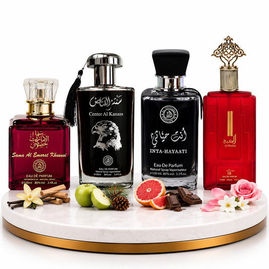 Set 4 Parfumuri Orientale (2x Barbat + 2x Dama) 100ML - Sama Al Emarat Khususi + Center Al Kanass + Inta Hayaati Men + Al Khaleej