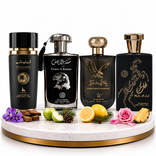 Set 4 Parfumuri Orientale De Barbati - Ghala Zayed Concentrate + Malik al Lail + Apollo Mane Black + Center al Kanass