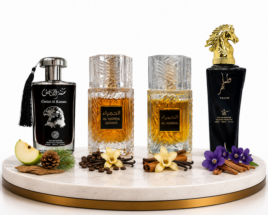 Set 4 Parfumuri Orientale De Barbati 100ML - Center Al Kanass Silver + Al Hamra Qahwa + Al Hamra Royal + Tahir