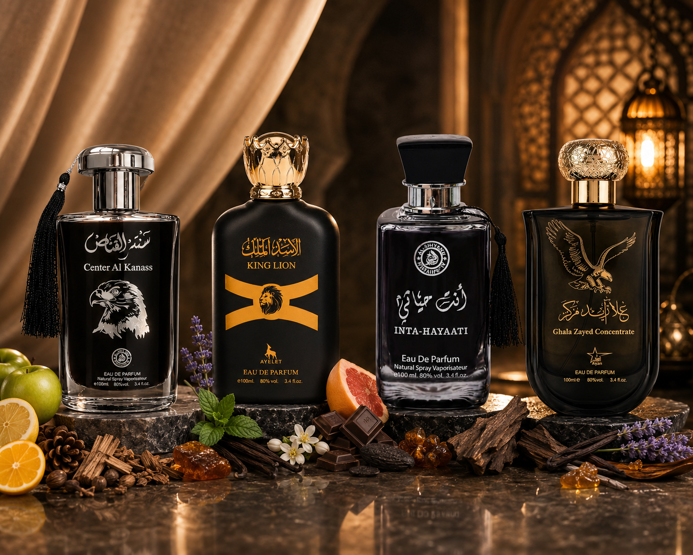 Set 4 Parfumuri Orientale Barbatesti 100ML - Ghala Zayed Concentrate + Inta Hayati + King Lion + Center Al Kannas Silver