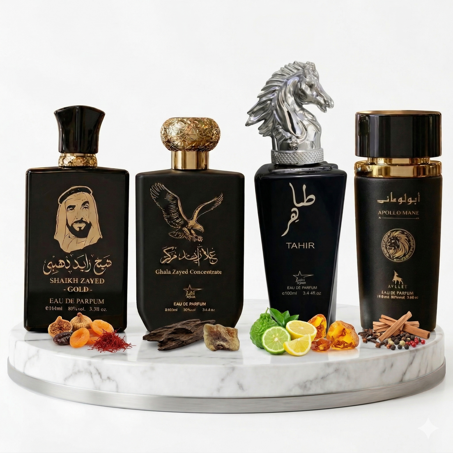 Set 4 Parfumuri Arabesti De Barbati 100ML - Sheikh Zayed Gold+ Ghala Zayed + Tahir + Apollo Mane Black