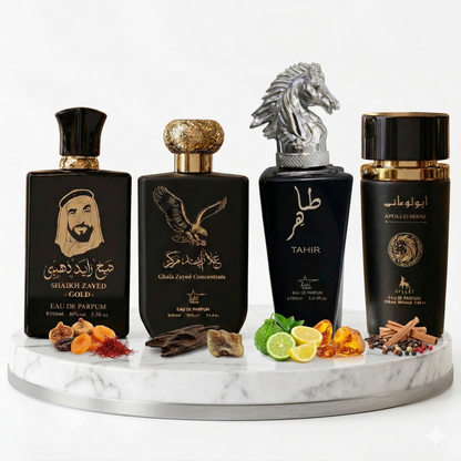 Set 4 Parfumuri Arabesti De Barbati 100ML - Sheikh Zayed Gold+ Ghala Zayed + Tahir + Apollo Mane Black