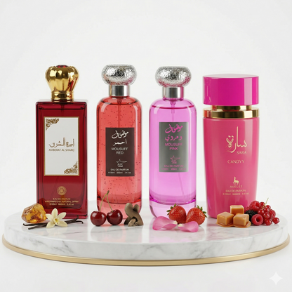 Set 4 Parfumuri Arabesti De Femei 100ML - Ameerat Al Sharq + Mousuff Red + Mousuff Pink + Sara Candy