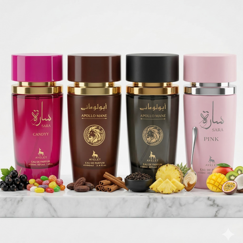 Set 4 Parfumuri Orientale 100ML (2 Dama + 2 Barbati) - Sara Candy + Apollo Mane Black+ Apollo Mane Brown+ Sara Pink