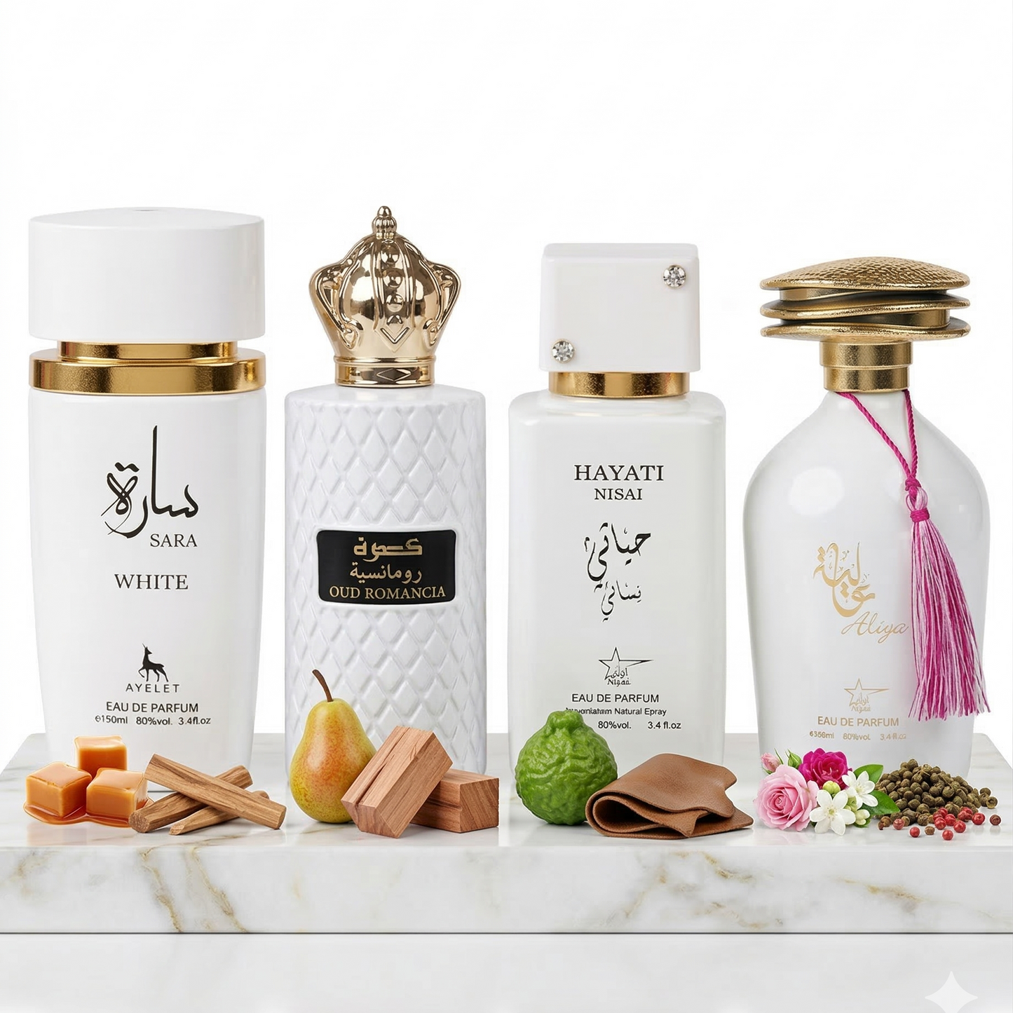 Set 4 Parfumuri Orientale de Dama 100ML - Sara White + Oud Romancia + Hayati Nisai + Aliya