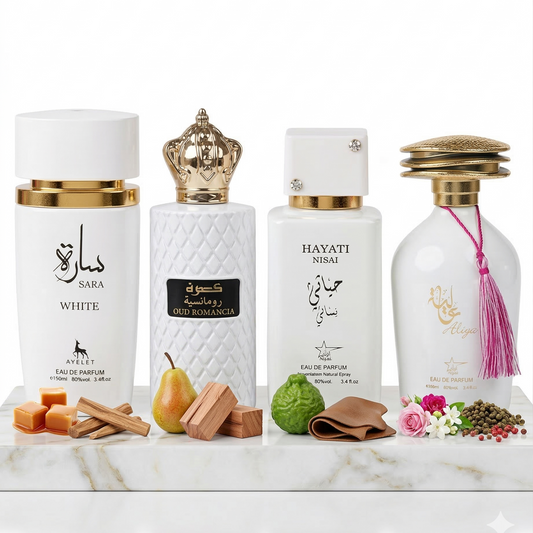 Set 4 Parfumuri Orientale de Dama 100ML - Sara White + Oud Romancia + Hayati Nisai + Aliya