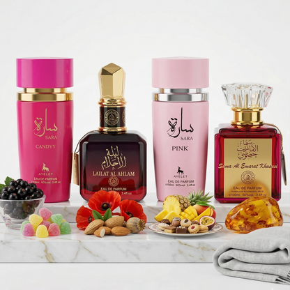 Set 4 Parfumuri Orientale de Dama 100ML - Sara Candy + Lailat Al Ahlam + Sara Pink + Sama Al Emarat Khususi