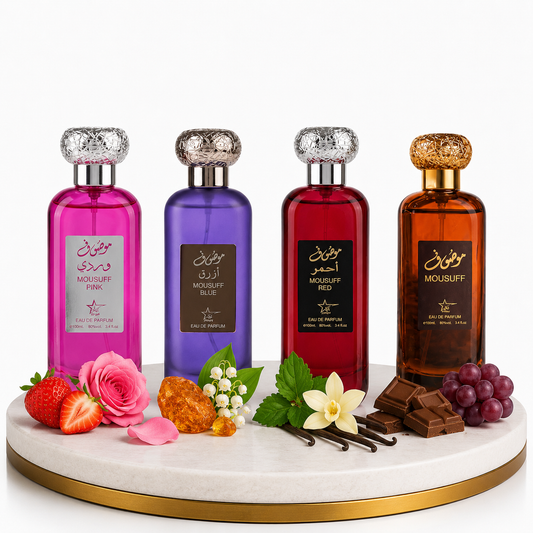 Set 4 Parfumuri Orientale (2 Dama + 2 Barbati) 100 ML - Mousuff Pink + Mousuff Blue + Mousuff Red + Mousuff Brown