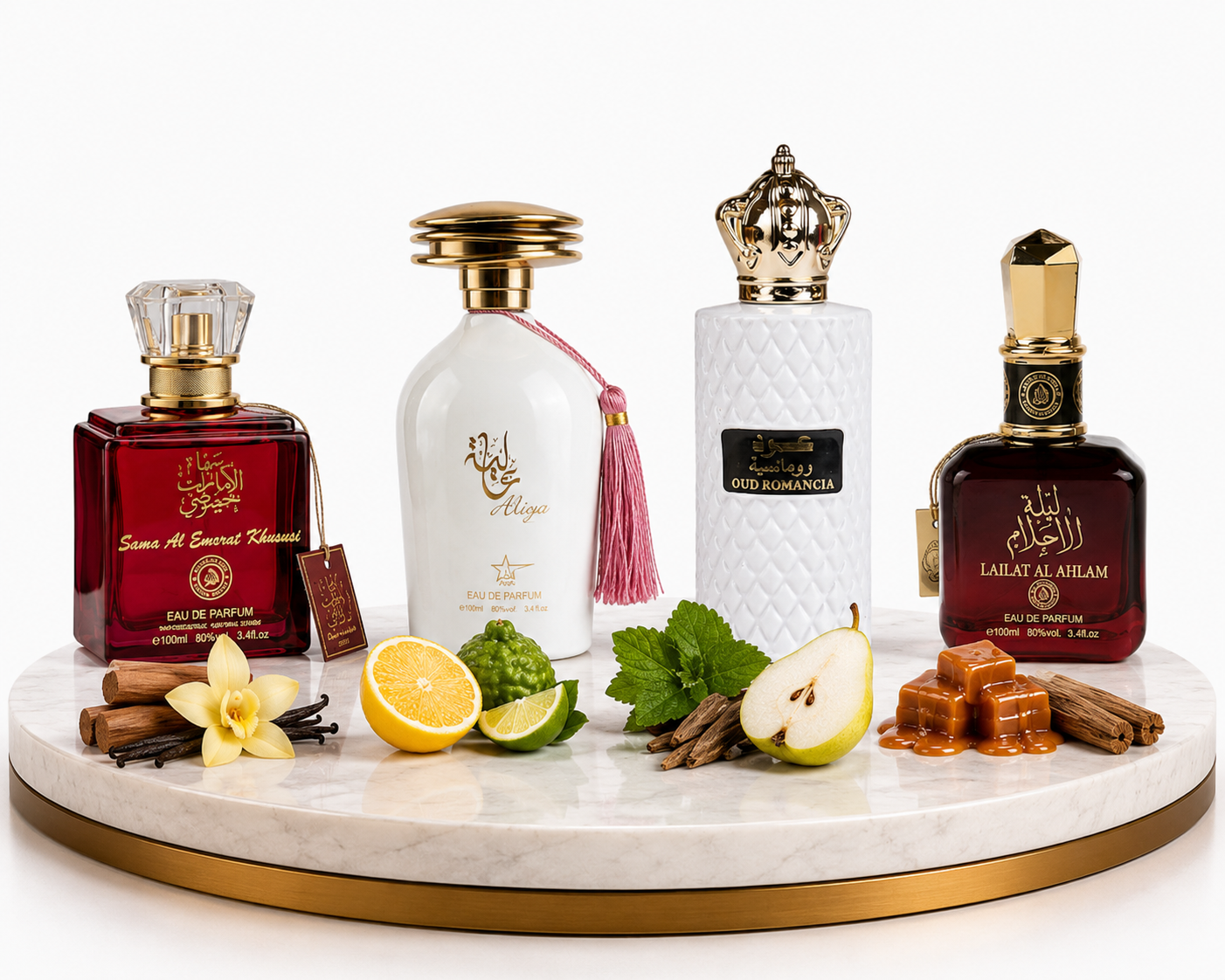 Set 4 Parfumuri Arabesti De Femei 100ML -  Sama Al Emarat Khususi + Aliya + Oud Romancia + Lailat Al Ahlam