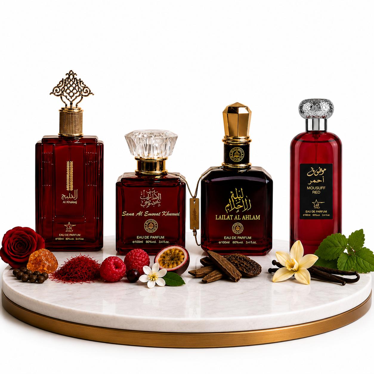 Set 4 Parfumuri Arabesti De Femei 100ML - Al Khaleej + Sama Al Emarat + Lailat Al Ahlam + Mousuff Red