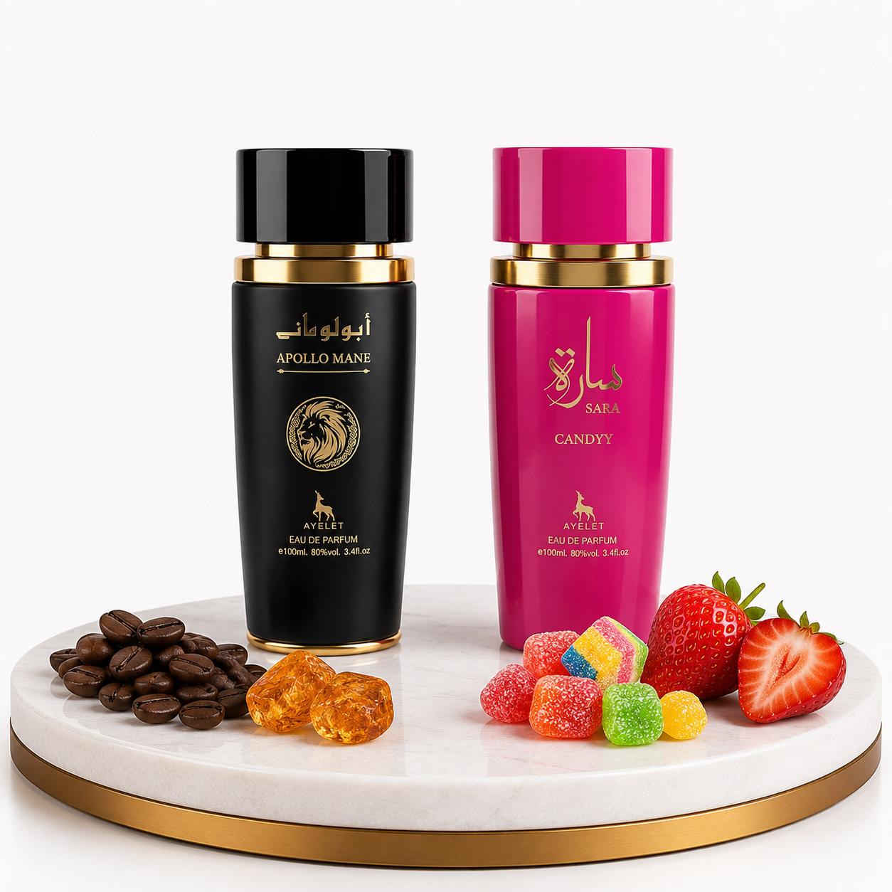 Set 2 Parfumuri Orientale (1x Barbat + 1x Dama) 100ML - Apollo Black + Sara Candy