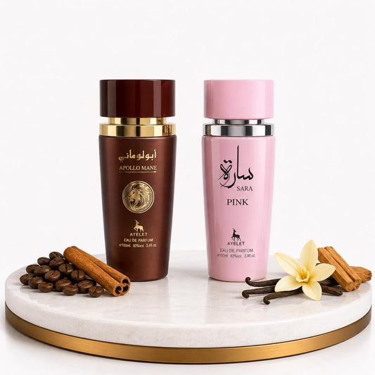 Set 2 Parfumuri Orientale (1x Barbat + 1x Dama) 100ML - Apollo Brown + Sara Pink