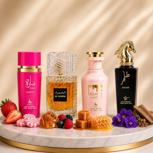 Set 4 Parfumuri Orientale ( 2xDama + 2xBarbat) - Sara Candy + Al Hamra Royal + Eclat + Tahir