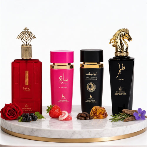 Set 4 Parfumuri Orientale ( 2xDama + 2xBarbat) - Al Khaleej + Sara Candy + Apollo Black + Tahir