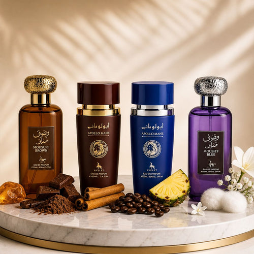 Set 4 Parfumuri Orientale De Barbati 100 ML - Mousuff Brown + Apollo Black + Apollo Blue + Mousuff Blue