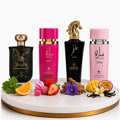 Set 4 Parfumuri Orientale (2 Dama + 2 Barbati) 100 ML - Ghala Zayed + Sara Candy + Tahir + Sara Pink
