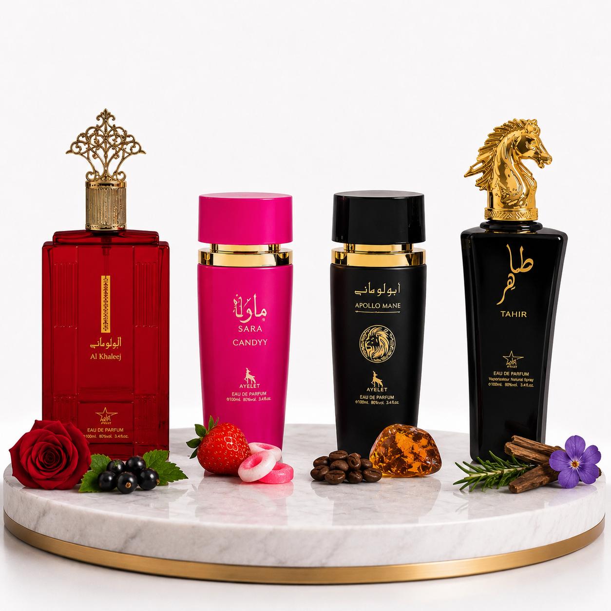 Set 4 Parfumuri Orientale ( 2xDama + 2xBarbat) - Al Khaleej + Sara Candy + Apollo Black + Tahir