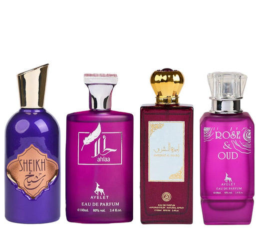 Set 4 Parfumuri Orientale ( 2xDama + 2xBarbat) - Sheikh + Ahlaa + Amerat Purple + Rose&Oud