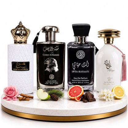 Set 4 Parfumuri Orientale (2x Barbat + 2x Dama) 100ML - Oud Romancia + Center Al Kanass + Inta Hayaati Men + Aliya