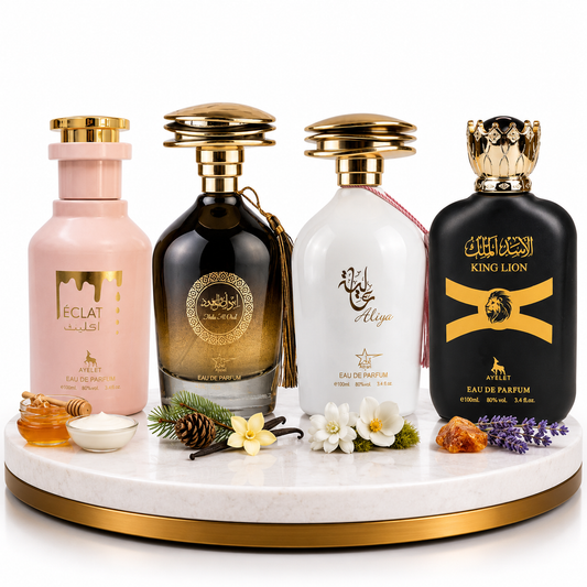 Set 4 Parfumuri Orientale (2x Barbat + 2x Dama) 100ML - Eclat + Ibda Al Oud + Aliya + King Lion
