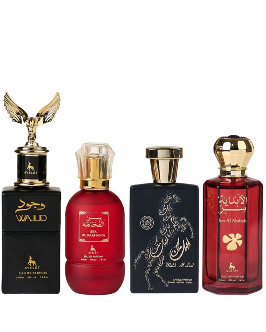 Set 4 Parfumuri Orientale ( 2xDama + 2xBarbat ) - Wajud + Ser al Fakhama + Malik al Lail + Ser al Abdiah
