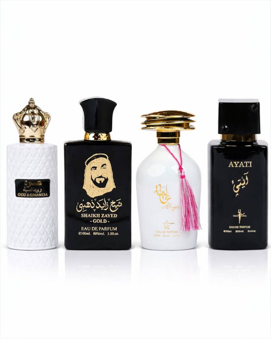 Set 4 Parfumuri Orientale ( 2xDama + 2xBarbat) - Oud Romancia + Aliya + Sheikh Gold + Ayati Black